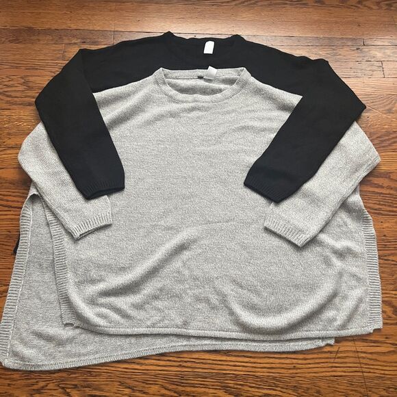 (2) H&M Divided Sweater Women's M Black/Gray Knitted Oversized Preppy Split Hem - Picture 1 of 9